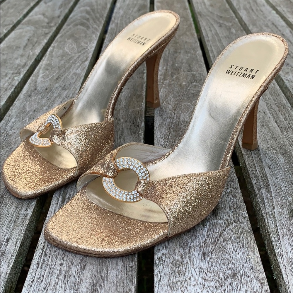 Stuart Weitzman Sparkly Gold Heels